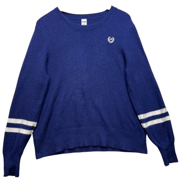 Victorias Secret Pink Womens Pullover Sweater Knit Stretch Sz L Blue - Picture 1 of 13